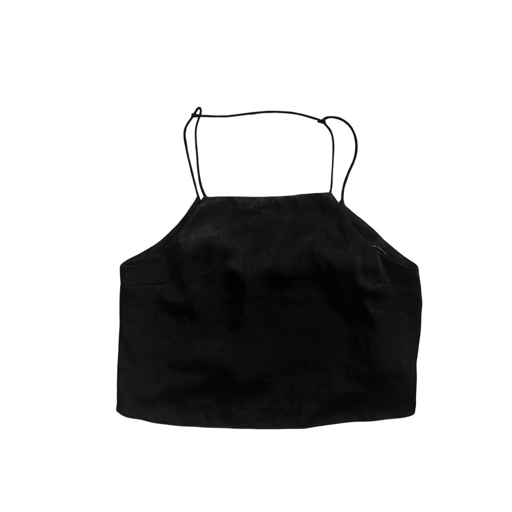 Black Satin Cami Top M Open Back Y2K Style Spaghetti Strap Minimal Chic NWT